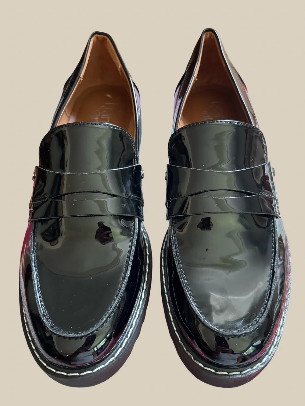 Franco Sarto Cassandra Black Patent Penny Loafers Chunky Platform NWOB SZ 6.5